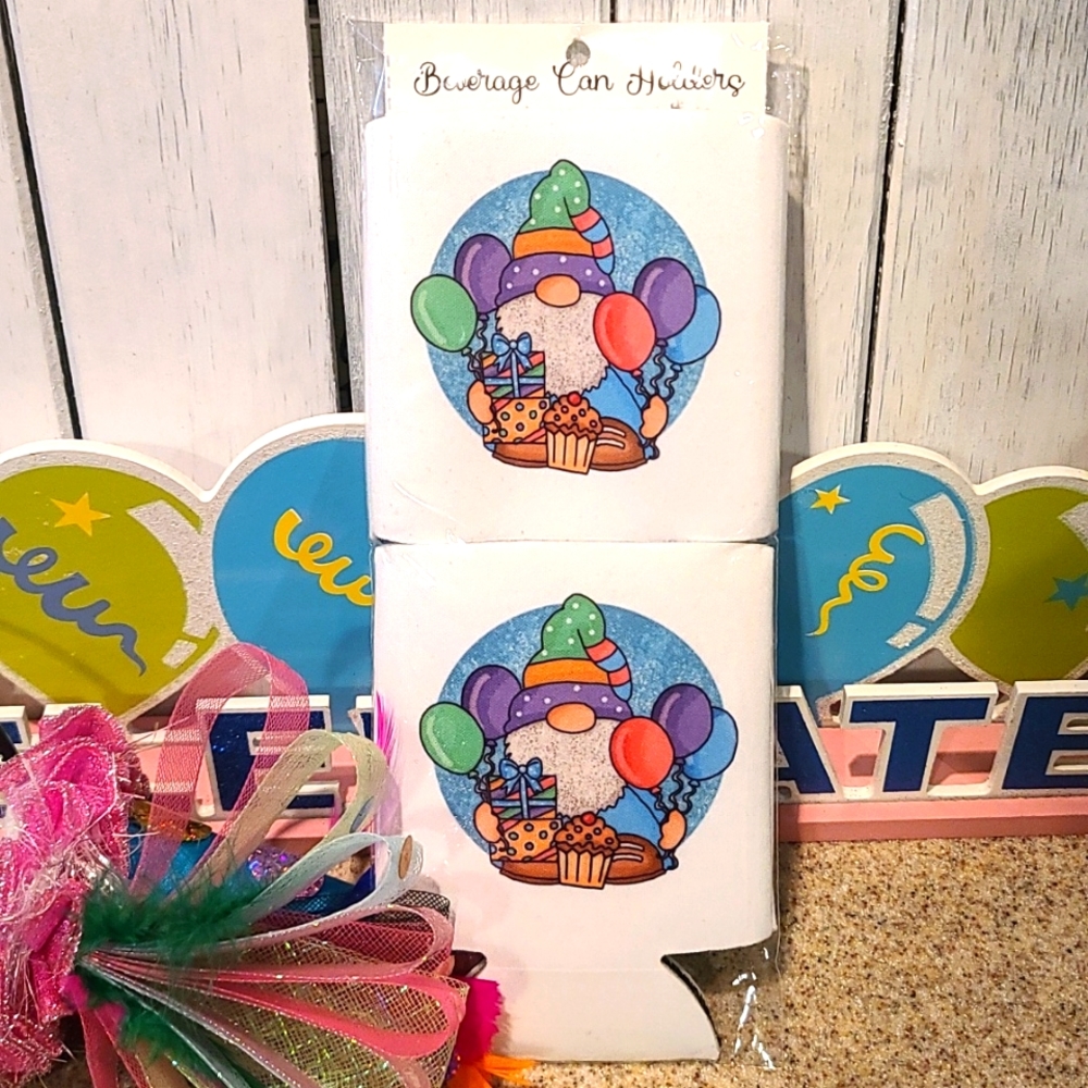 BIRTHDAY Celebrate theme Beverage holder set of 2 for can water bottle beer NWT